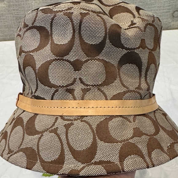 Authentic Coach Tan and Brown Signature Bucket Hat